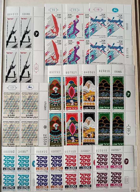 Israel 1981 lot of 30 MNH plate blocks of 4 + tab strip of 3