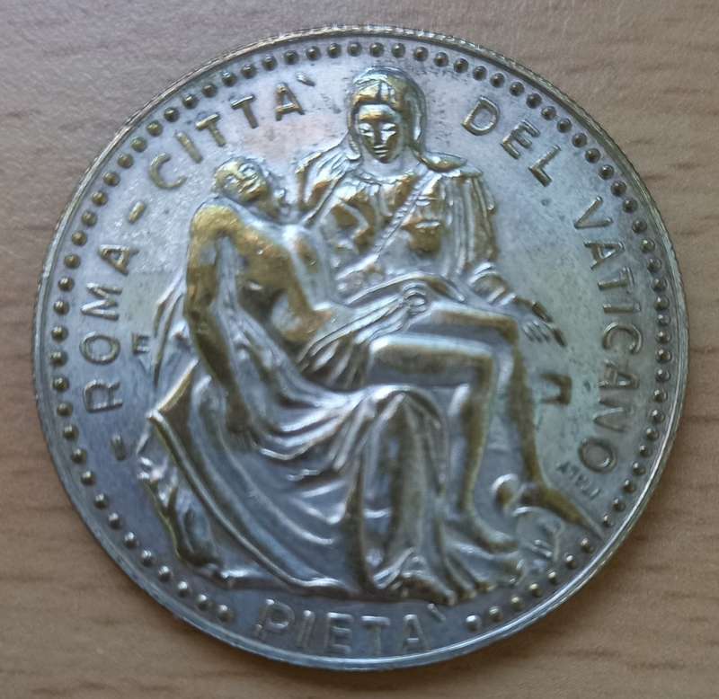 Pope John Paul II Vatican medallion Pieta - Mary cradling Jesus