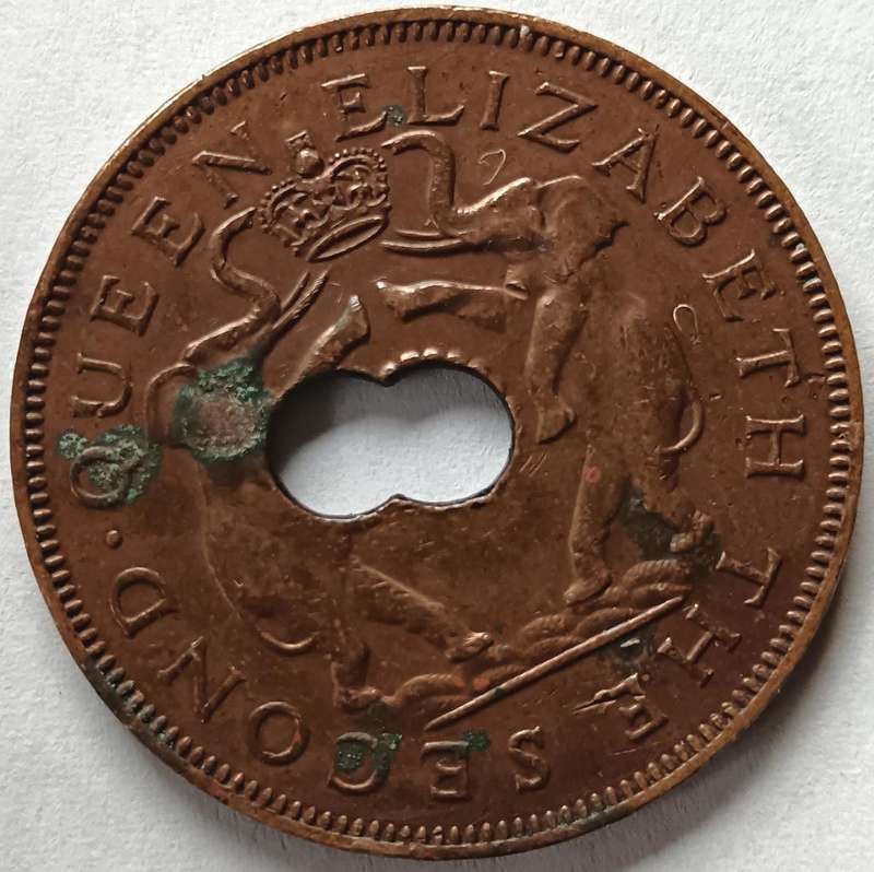 Rhodesia & Nyasaland 1 Penny 1963 error strike double hole