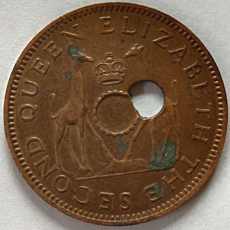 Rhodesia & Nyasaland Half Penny 1964 error strike off-centre hole