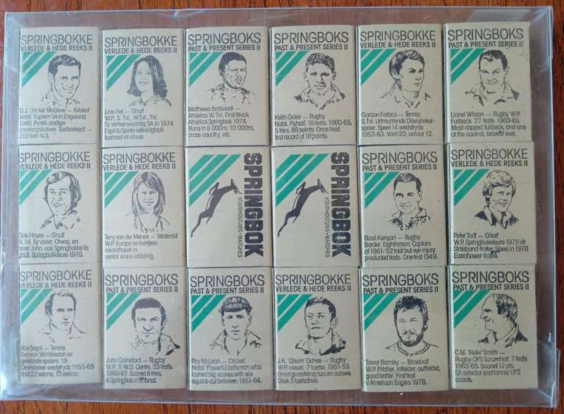 Collection of 18 Springbok matchboxes Springboks Past & Present Series II