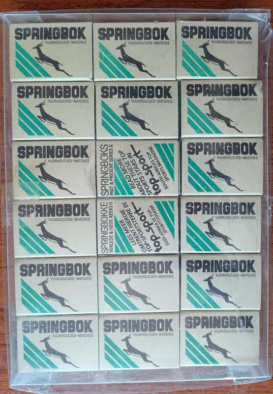 Collection of 18 Springbok matchboxes Springboks Past & Present Series II
