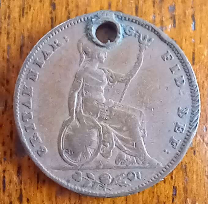 1849 Great Britain Farthing *very rare, but holed