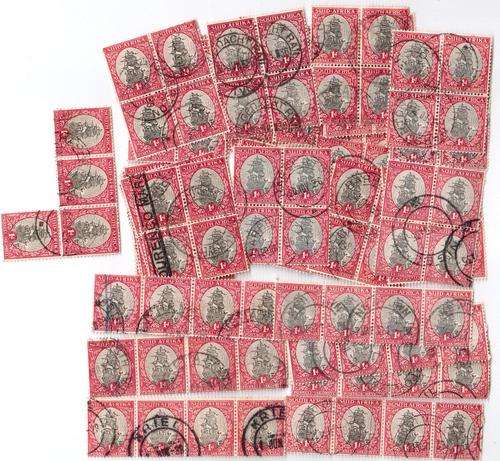Lot of 38 Union 1d blocks/strips of 4 unchecked - see below for details - bid per 4-some to take all