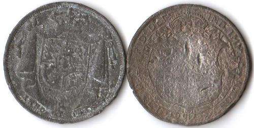 Britain Half Crown 18?? & 1922 lead alloy prison money - as per scan