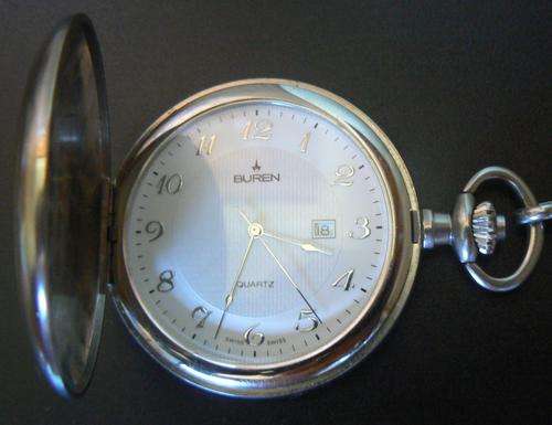 Buren quartz pocket watch with chain - in great condition