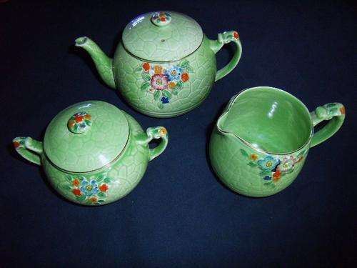 VINTAGE CROWN DEVON  ***5 PIECE SET *** TEA POT, MILK, SUGAR & 2X LIDS