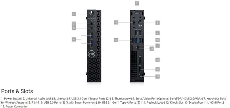 Dell OptiPlex 3070 Mictro Tower - Intel 9th gen - 8GB - 256GB SSD M.2