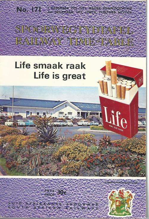Suid-Afrikaanse Spoorweg Tydtafel No.171. 1973. SAR Timetable. SCARCE!