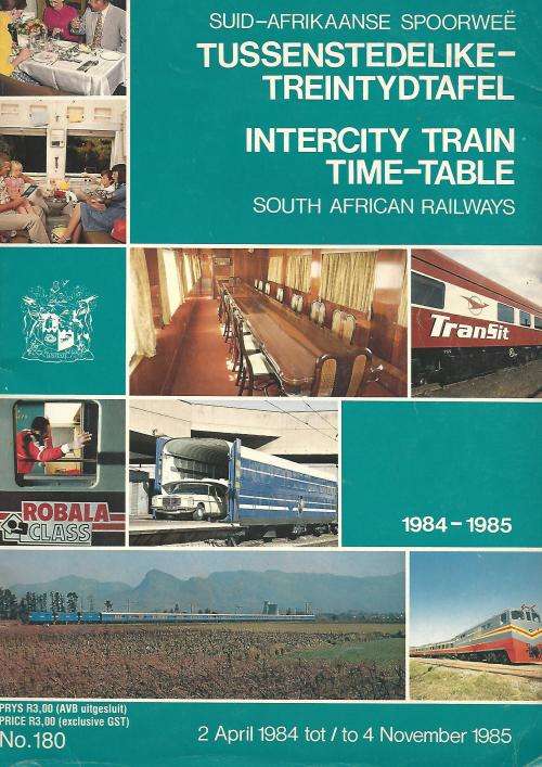 Suid-Afrikaanse Spoorwee Tydtafel No.180. 1984/85. SAR Timetable.