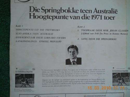 Springbokke teen Australie. Hoogtepunte van die 1971 toer. Plaat, vinyl LP.
