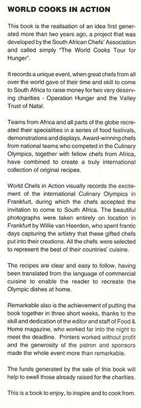 World Chefs in Action - Editorial Director Christine Cashmore. Beautiful book.