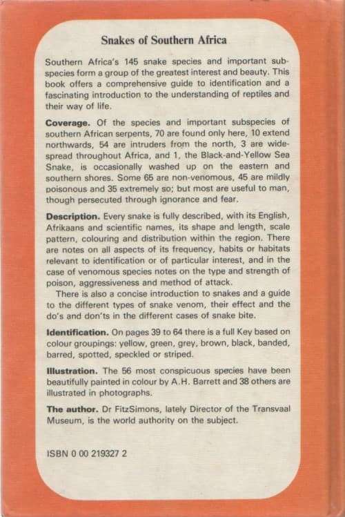 Snakes of Southern Africa - VFM FitzSimons. NEW.