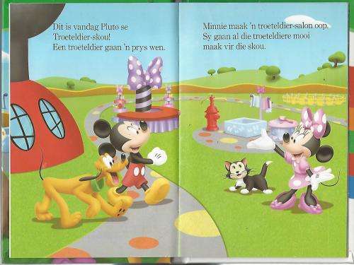 Leeswereld. Vlak 1. Minnie's Pet Saloon (in Afrikaans). Minnie se Troeteldiersalon.