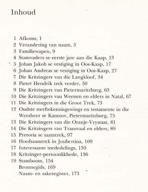 Gedenkboek oor die Familie Kritzinger.