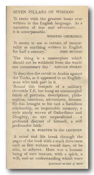 Seven Pillars of Wisdom. TE Lawrence.