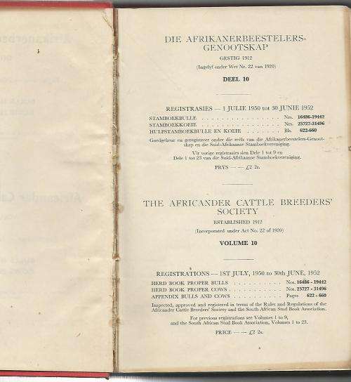 Afrikanerbees Stamboek. Deel 10: Registrasies: Jul 1950 - Junie 1952.