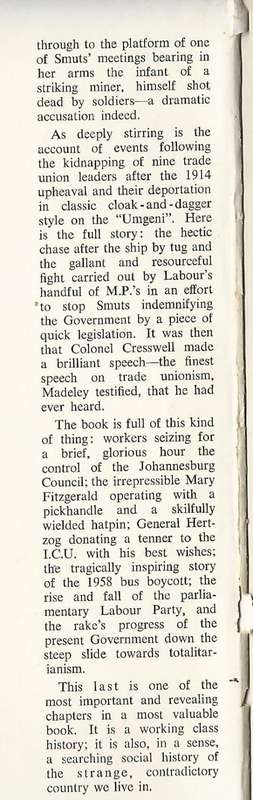 2000 Casualties. A History of the Trade Unions and the Labour Movement in the Union of South Africa.