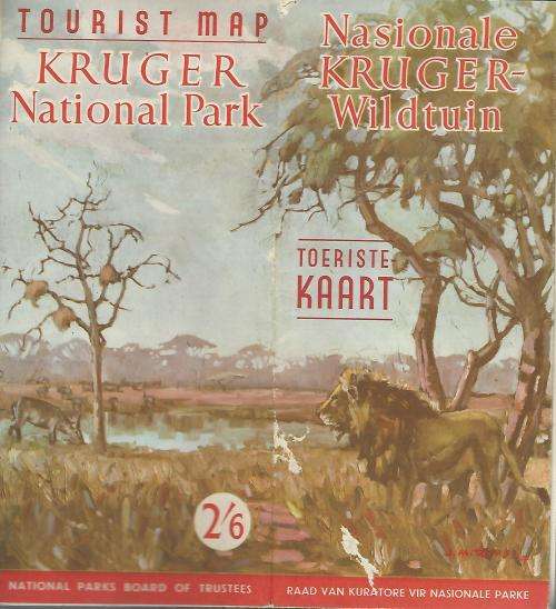 Kruger National Park Tourist Map. Vintage. 1950`s.