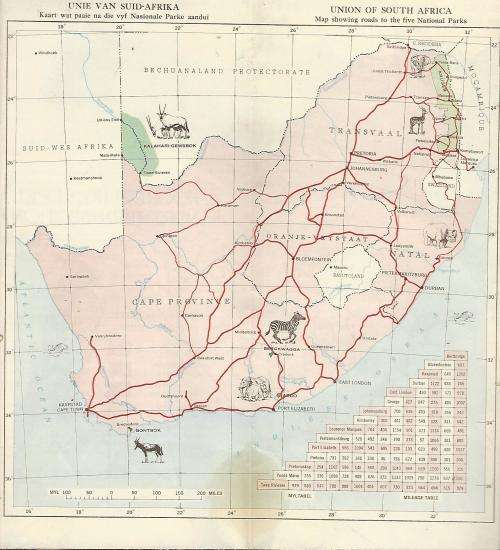 Kruger National Park Tourist Map. Vintage. 1950`s.