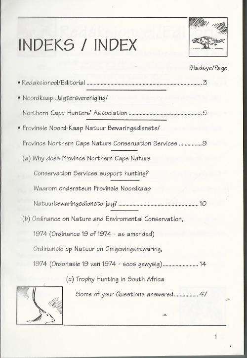 Noordkaap Jagtersvereniging. Jaggids 1995 Hunting Guide. Bilingual.