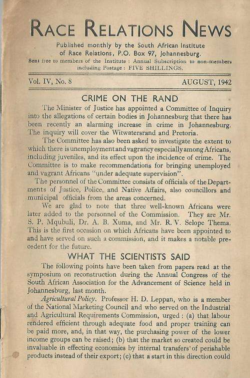 Race Relations News. Pamphlet. 1942. Very rare!