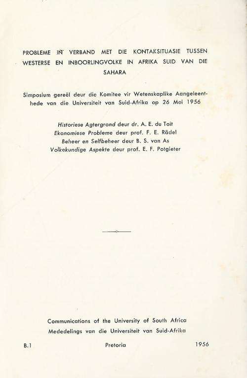 Probleme i.v.m die Kontaksituasie tussen Westerse en Inboorlingvolke in Afrika Suid v.d. Sahara.