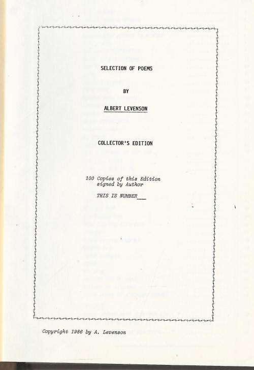 Selection of Poems - Albert Levenson. Signed! Excellent condition. Rare!