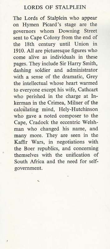 Lords of Stalplein - H.W.J. Picard. Govenors of the Cape Colony until 1910.