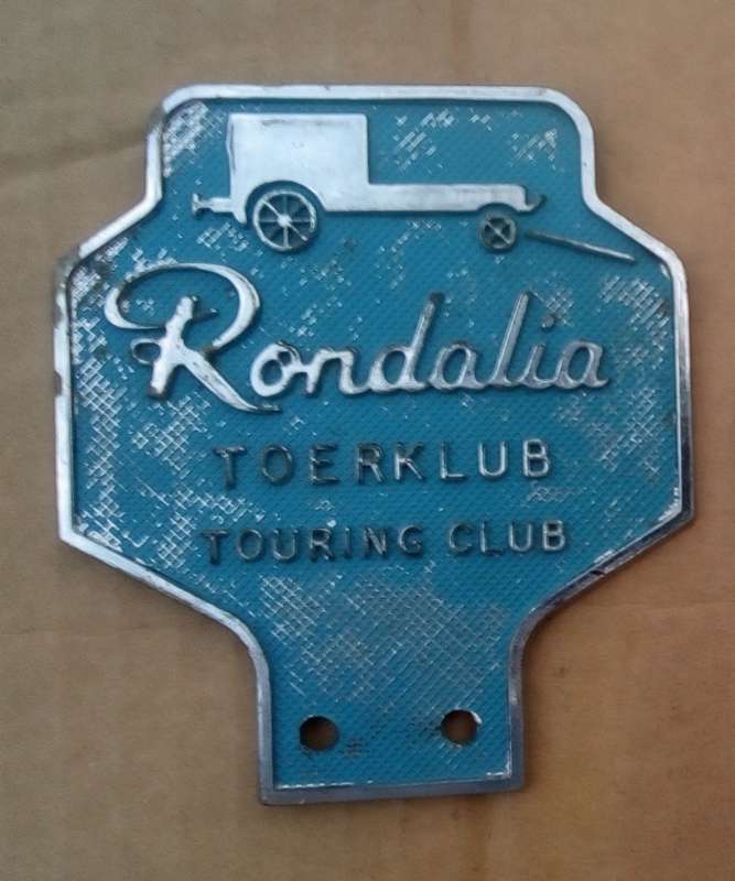 Vintage RONDALIA Touring Club/TOERKLUB car badge.