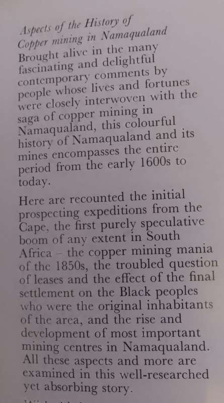 Aspects of the History of Copper mining in Namaqualand - John M.Smalberger.