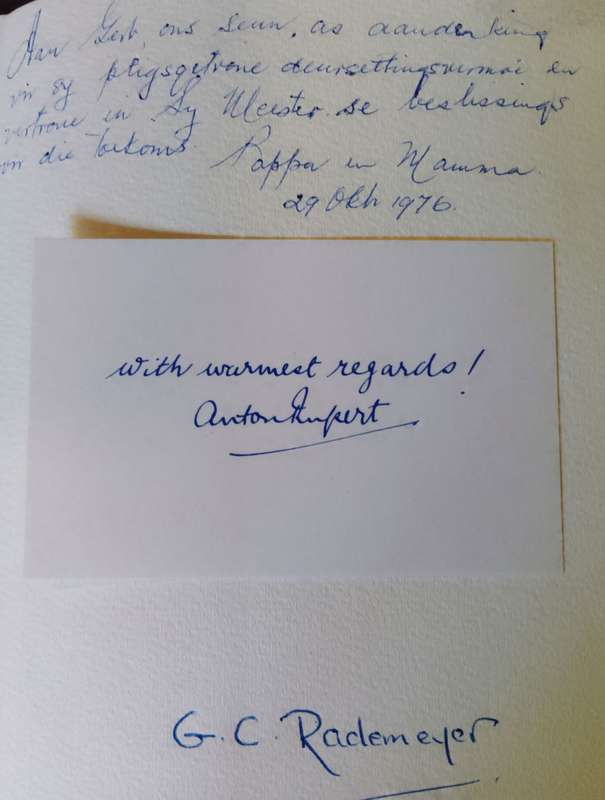 Anton Rupert Signature in `Progress through Partnership`.