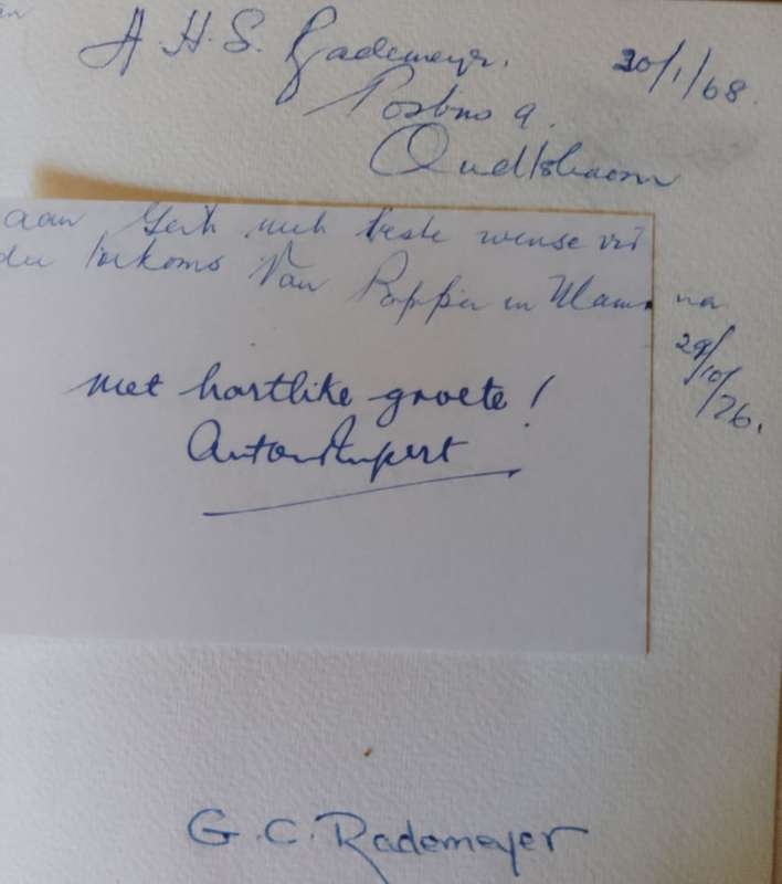 Anton Rupert Handtekening in `Wie in Wondere Glo`.