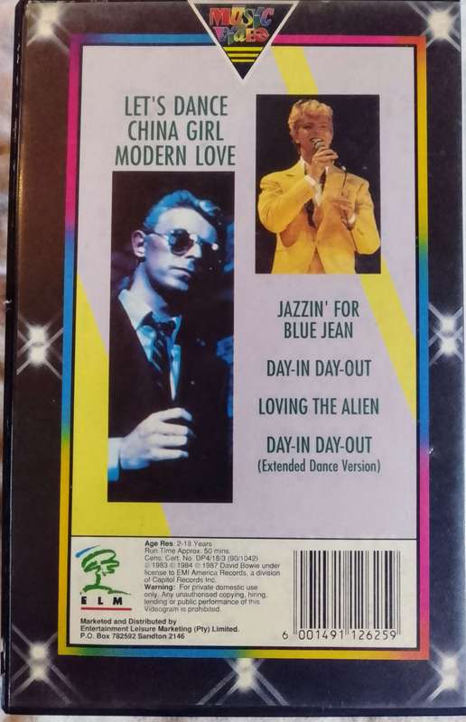 David Bowie. VHS. Video. Age restriction 2-18.
