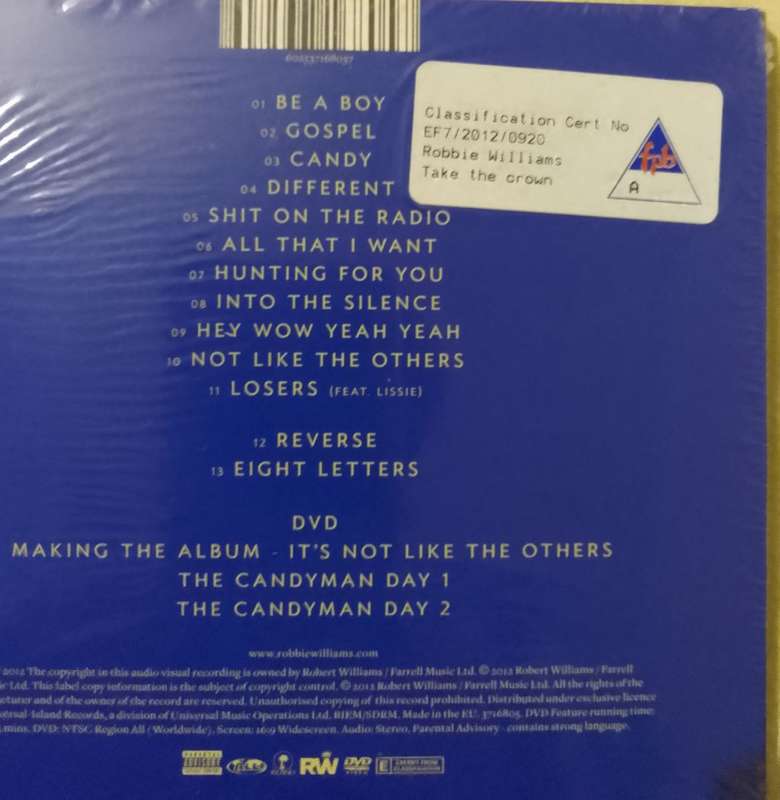 Robbie Williams Take the Crown CD and DVD