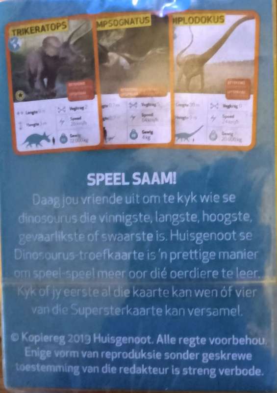 Dinosourus Troefkaarte. (Huisgenoot). (Trump cards). Baie skaars.