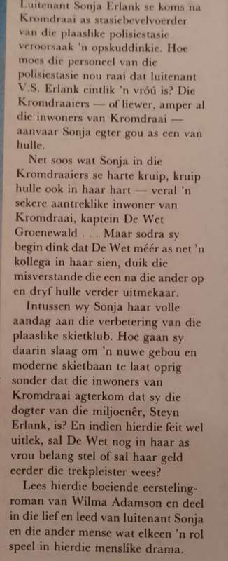 Luitenant Sonja - Wilma Adamson. Aksie, spanning.