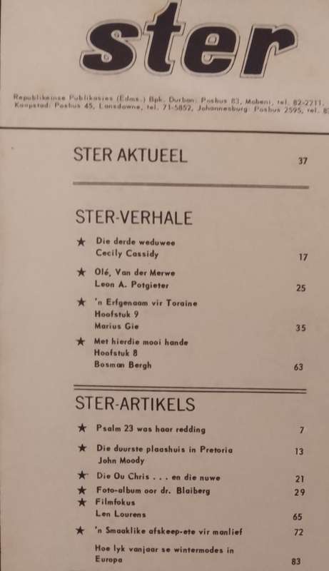 Ster Tydskrif.  5 Sept 1969. Verwoerd. Skaars!