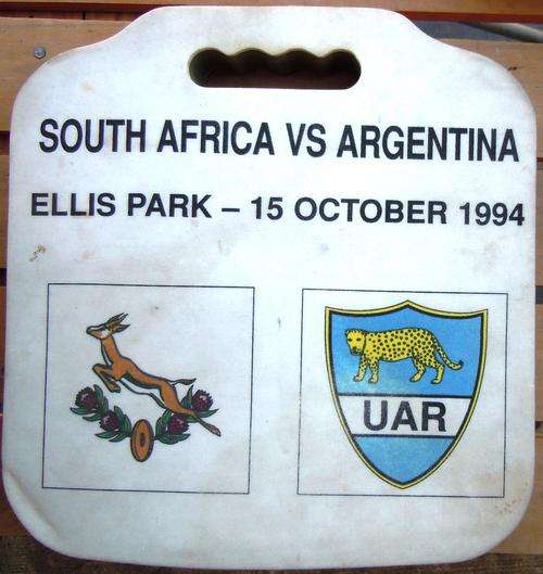 Rugby cushion: SA vs Argentina. Ellis park 15/10/1994