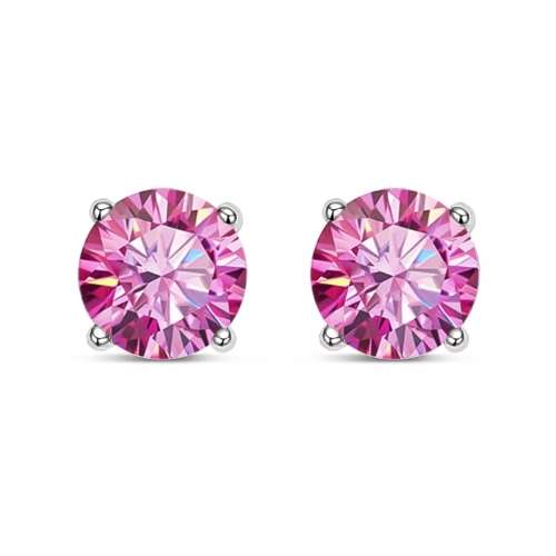 2ct Round Brilliant Cut Pink Moissanite Stud Earrings | Rhodium Over 925 Sterling Silver