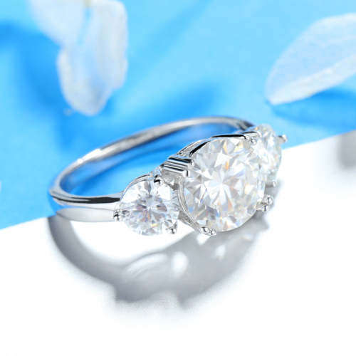 3ct Moissanite Trilogy Ring | Rhodium Over 925 Sterling Silver