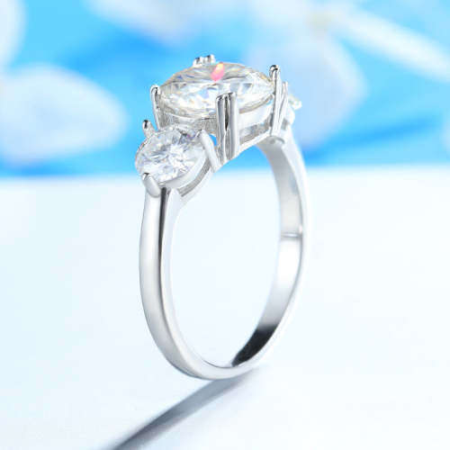3ct Moissanite Trilogy Ring | Rhodium Over 925 Sterling Silver