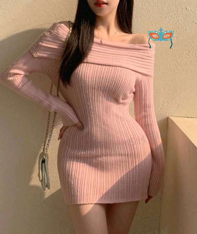 Off Shoulder Long Sleeve Knit Dress