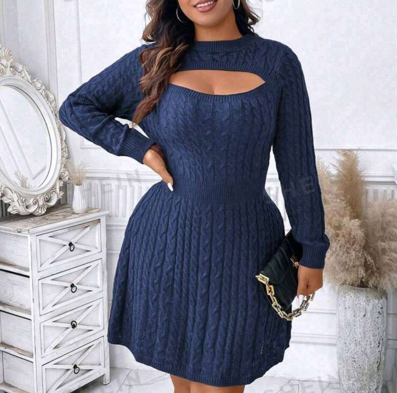 Plus Size Hollow Out Knitted Dress Size 3XL (22)