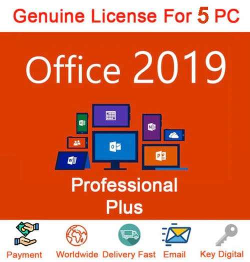Microsoft Office 2019 Professional Plus | 5 PC license key | Genuine Lifetime License