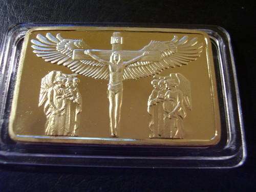 Extremely Rare *Jesus+Angels* 1 Troy oz. .999 24K Pure Gold Layerd Art Bullion Bar