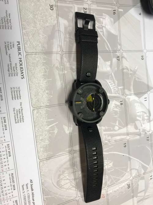 Diesel Little Daddy Black Dial Stainless Steel Leather Quartz Men's Watch DZ7292