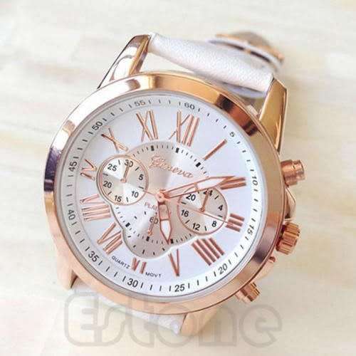 Fashion Women's Date Geneva Stainless Steel Leather Analog Quartz Wrist Watch