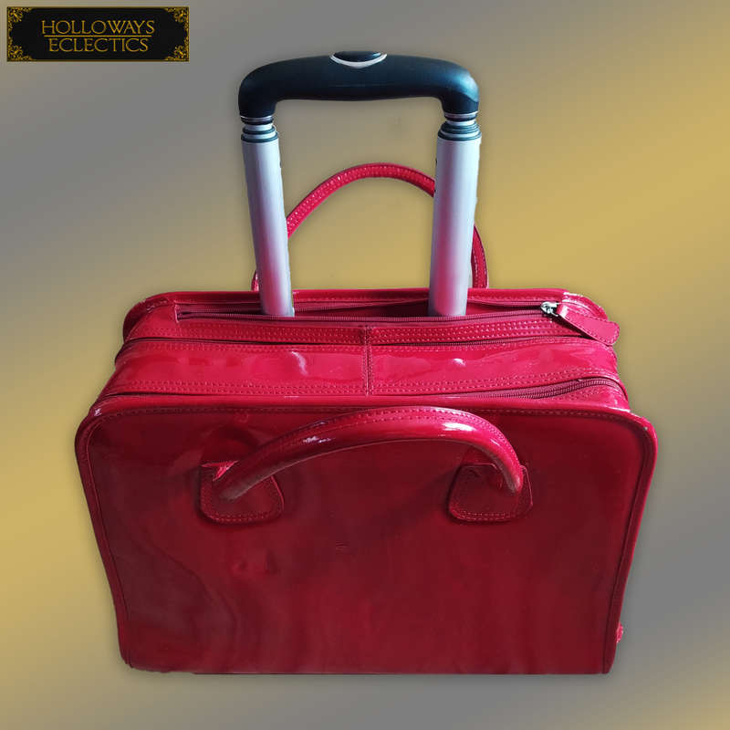 Red Leather Laptop Trolly Bag