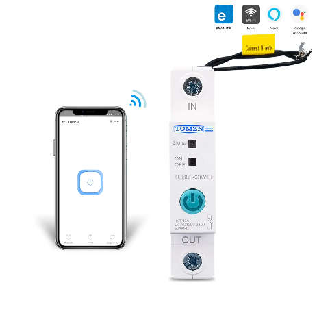 63A Din Rail WIFI Circuit Breaker Smart Switch Remote Control by Ewelink APP for Smart Home 18mm 63A